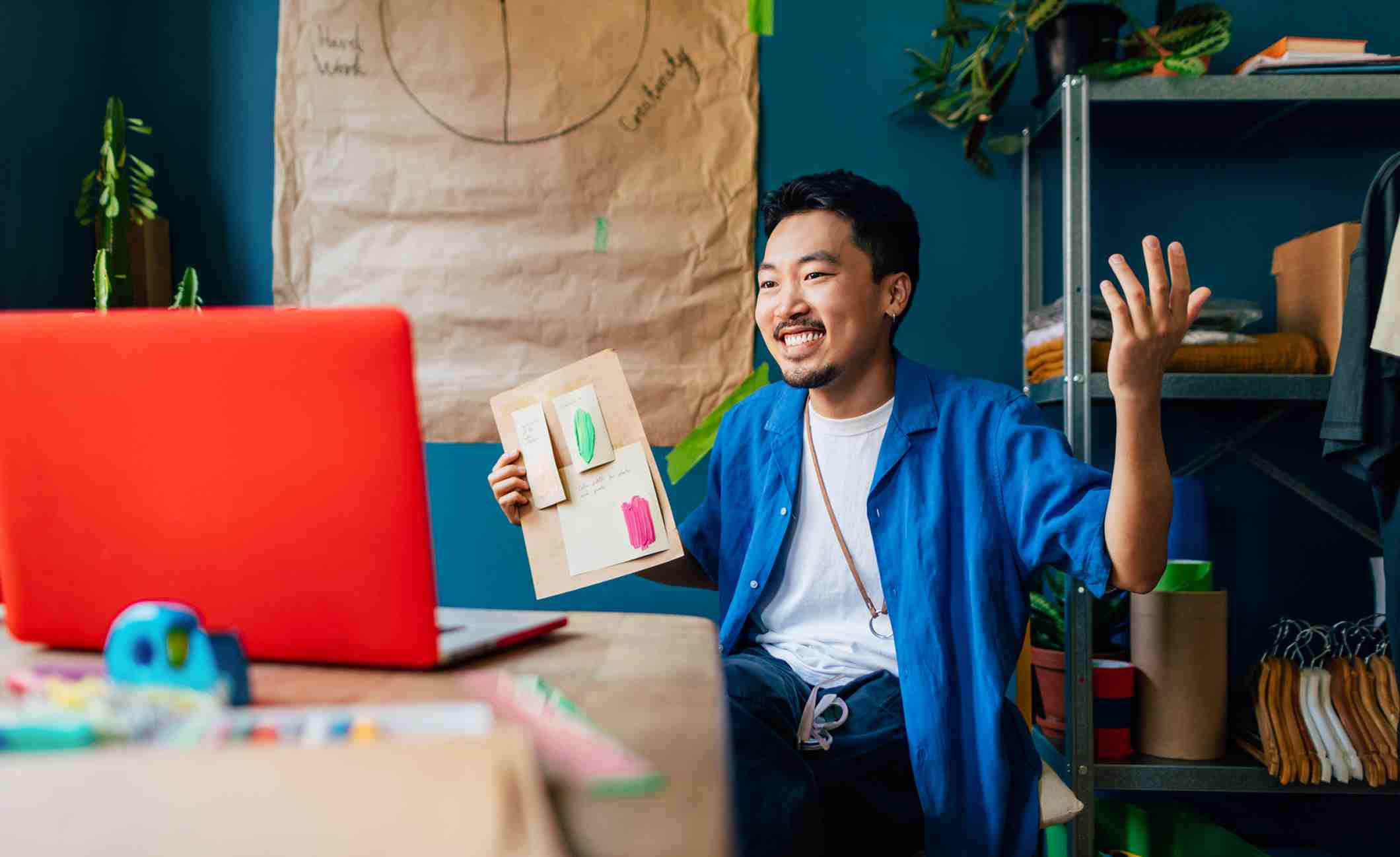 Superannuation for casual workers man at desk presenting on zoom call.