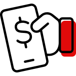 Hand holding a phone with a dollar sign, symbolising easy, hands-off super management by Virgin Money.